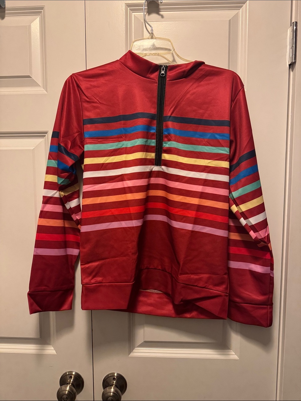 Red Striped Half-Zip Pullover